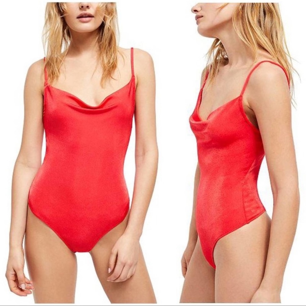 NEW FREE PEOPLE Cowl In The Club Bodysuit Red Tank size XS
